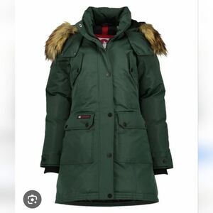 Canada Weather Green Winter Parka with Faux Fur Trim Size L